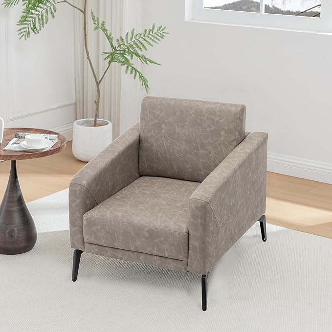 MINCETA Accent ChairsArmchair(Seat Area:19.7 D x 19.7 W)Modern Comfy Reading Chairs for Small Space Living RoomReading RoomPU Leather in Greige