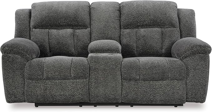Signature Design by Ashley Frohn Contemporary Manual Reclining Loveseat with Console with Console Storage and Cup Holders Gray