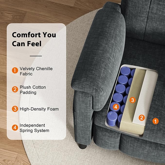 Pipishell Power Recliner Chair for AdultsElectric Recliner with Remote Adjustable Recline/Footrest Chenille FabricThick Seat Cushion Small Recliner for Living Room Home Theater Black