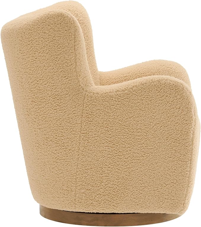 Modway Montrose Swivel Wingback Accent Chair in Ivory Walnut Sherpa Teddy Fabric – Modern Furry Barrel Chair with 360-Degree Swivel Base – Soft and Comfy Living Room Chair
