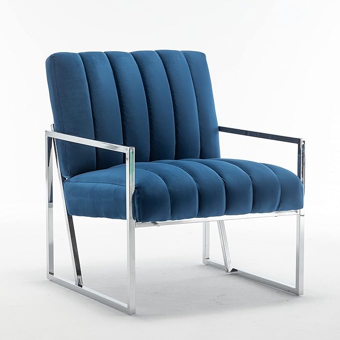 Generic Velvet Vertical Stripe Armchair Gold Metal Frame Accent Chair Suitable for Living Room BedroomBlue