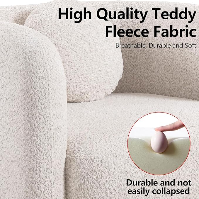 Set of 2 Oversized Accent Chairs Modern Boucle Lounge Chairs for Living Room Minimalist Japandi Seating with Thick Cushion Cozy Upholstered Armchairs for Bedroom Apartment Small Spaces Beige
