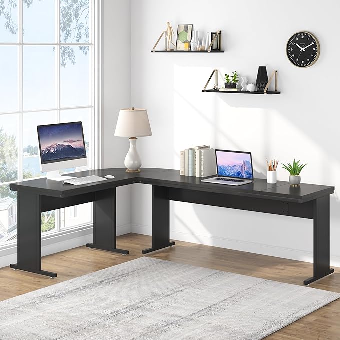 Tribesigns 83-Inch Large L Shaped Desk Reversible Executive Office Desk Modern Corner Computer Table Business Workstation for Home Office Black