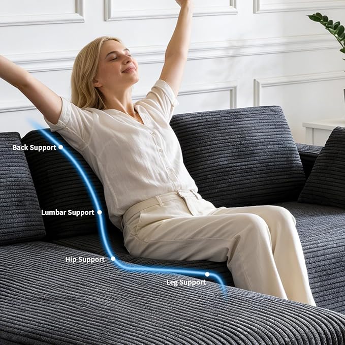106 Corduroy Sectional Couch Boneless L Shaped Couch with Deep Seat Cloud Foam Sofa with Oversized Chaise Sectional Sofa No Assembly Needed for Living Room