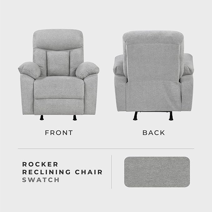 Lexicon Manual Rocker Recliner Chair for Living Room Chenille Fabric Upholstered Rocking Reclining Chair Home Theater Seating Easy Assembly Recliner Gray