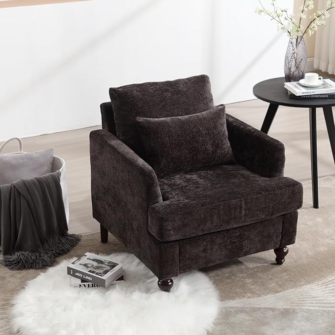 Mid Century Modern Linen Fabric Accent Chair for Living Room Bedroom Guest Room Office Apartment Waiting Room Furniture Upholstered Armchair Reading Accent Chairs (Black)