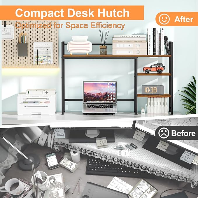 Snughome Desk Shelf 44.9 Large Desktop Organizer Shelf Desk Hutch for Computer Monitor 4 Tier Desk Top Display Rack Wood Desktop Bookshelf Storage Rack for Home Office Dorm