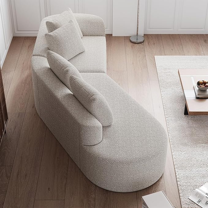 112-inch Curved Sofa Modular Sectional Modern Oversized Chenille Cloud Memory Foam Compression Boneless Sofa Couch with 4 Pillows for Living Room Bedroom Office Left Facing Chaise Beige