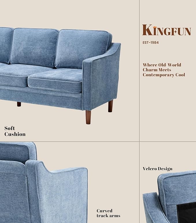 Kingfun Living Room Furniture Sets 3 Seater Couch and Armchair Mid Century Modern Sofa Set Chenille Couch with Solid Wood Frame for Living Room &amp Bedroom Light Blue