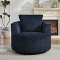 39.4″Wide Round Swivel Accent Barrel Chair Indoor Faux Fur Modern Comfort Upholstered Sponge Sofa Chair for Living Room BedroomOfficeClub (1 Dark Blue)