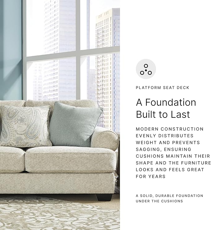 Signature Design by Ashley Monaghan Vintage Loveseat with Accent Pillows Reversible Cushions and Rolled Arms Beige