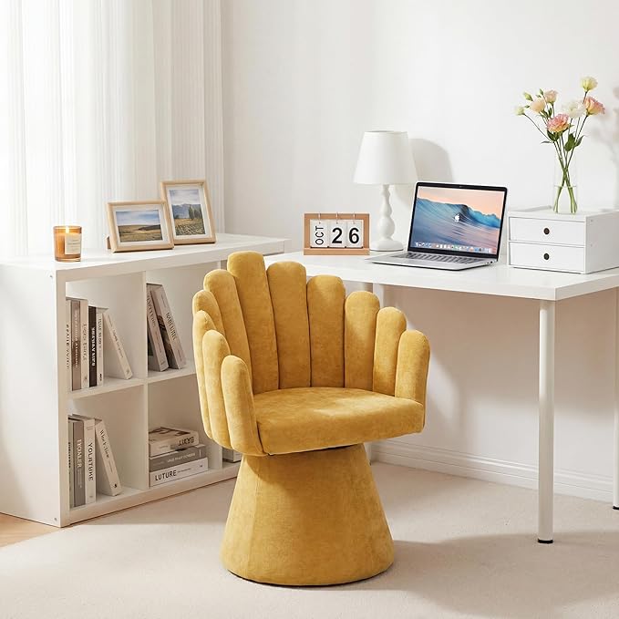 Modern 360 Degree Swivel Accent Chair with Armrest Living Room Barrel Chair with Curve Back and Soft Cushion Comfy Round Reading Armchair Single Sofa for/Bedroom/Waiting Room Yellow