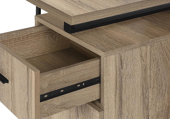 Penau Computer Desk for Home Office Modern Laptop Desk with Storage Drawers 48l Taupe Finish Black Metal Versatile Left/Right Setup