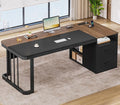 70.9 Executive Desk with Power Outlet Large Office Desk with Drawers &amp Lateral File Cabinet Long Computer Desk with Adjustable Storage Shelves Modern Workstation Business Furniture (Walnut)