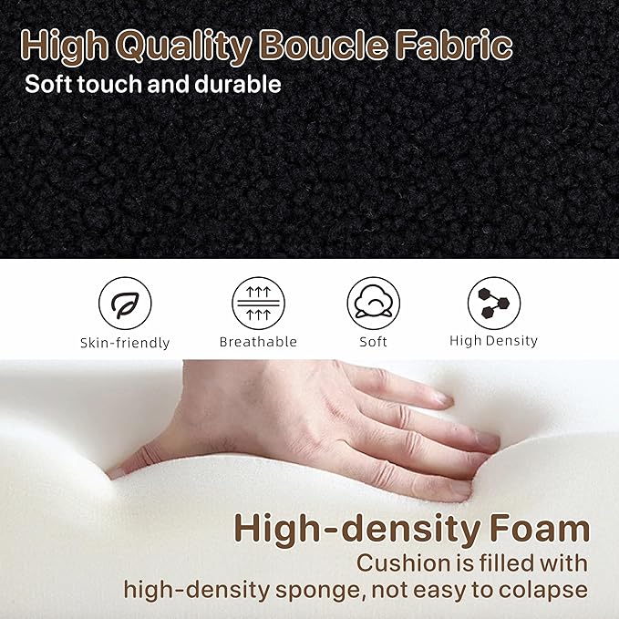 Mlmh &amp Kngwa Sherpa Boucle 2-Seater Sofa 59 Loveset Settee with Gold Metal Legs Comfy Upholstered Floral Mini Couch Sofa for Bedroom Living Room Apartment Black