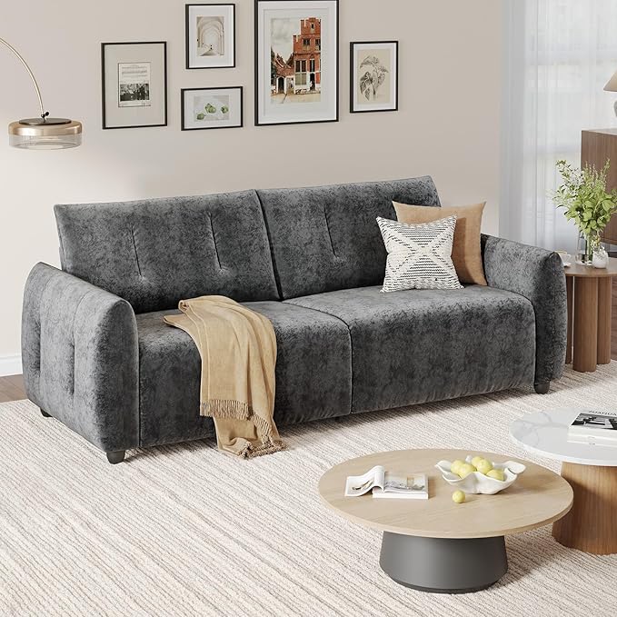 84.5 Inch Loveseat SofaModern Couch and SofaFeather-tip armrest DesignSturdy and Easy InstallationSmall Sofa for Living Room Bedroom Office and ApartmentChenille FabricGray