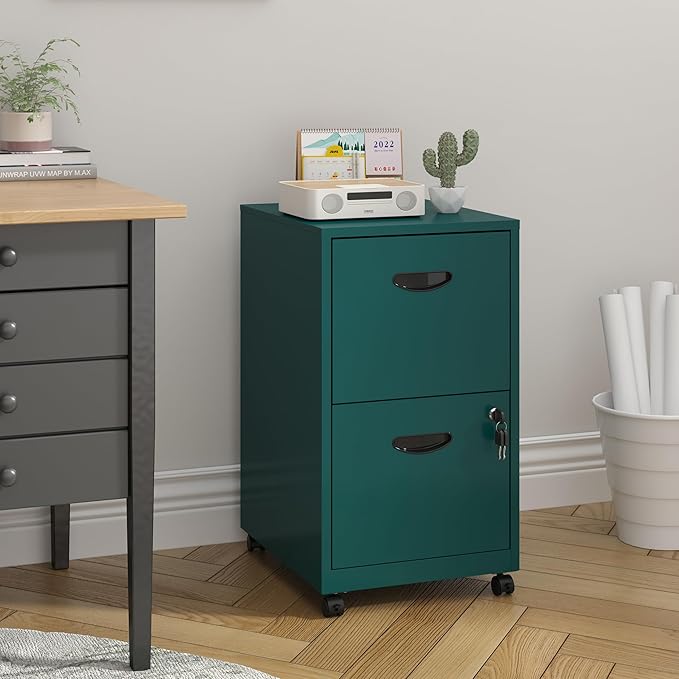 2 Drawer File Cabinet with Lock Filing Cabinets with Wheels Rolling File Cabinets for Home Office Metal Office File Cabinet Mobile Filing Cabinet for Holding Letters and File Boxes Green