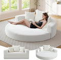 TTK 67” Oversized Round Sofa Bed 2 in 1 Convertible Circle Bed Folding Futon Lazy Floor Round Chaise Lounge Chair Comfy Corduroy Boneless Loveseat Couch for Living Room Apartment No Assembly (Beige)