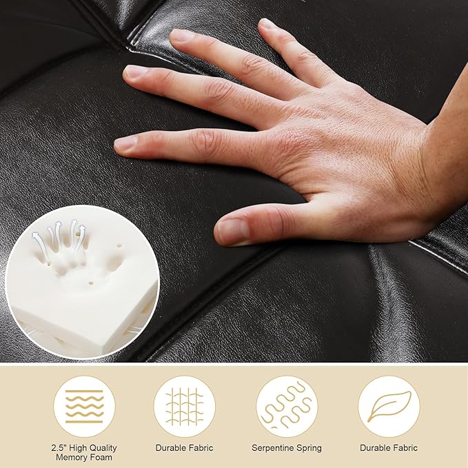 MUUEGM Futon Convertible Sofa Bed Memory Foam Sleeper CouchModern Loveseat for Living RoomAdjustable Armrests Backrest Sofabed BlackFaux Leather.