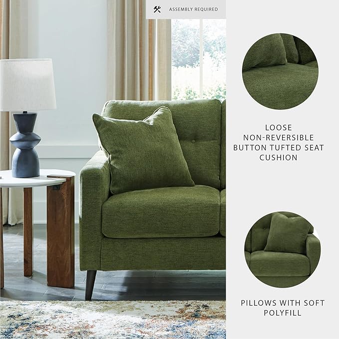 Signature Design by Ashley Bixler Mid-Century Modern Tufted Loveseat with 2 Toss Pillows Green