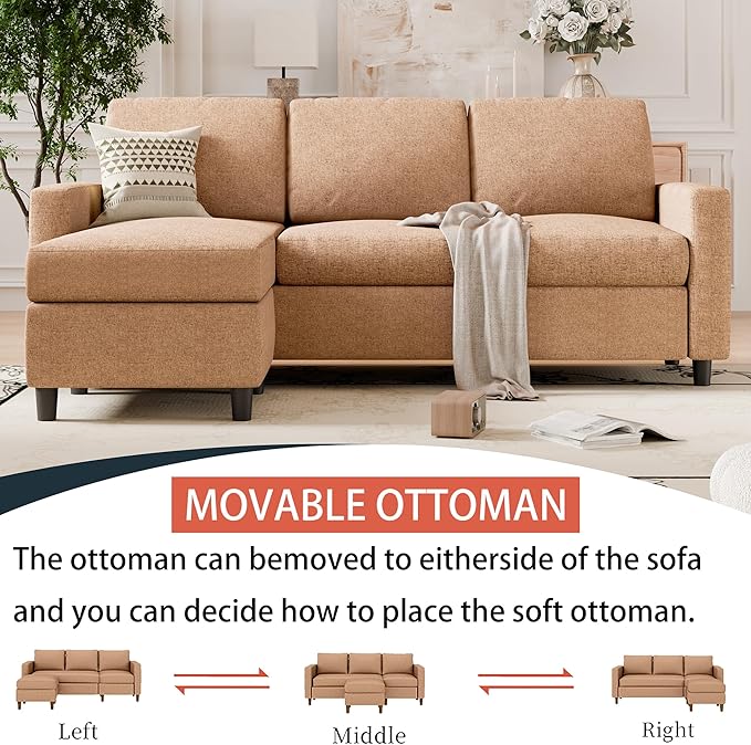 SUNLEI 73.6 Modular Sectional Sofa Comfy Cloud Couch with Movable Ottoman Deep Seat L Shaped Modular Sofa Sectional Couches for Living Room and Apartment Brown