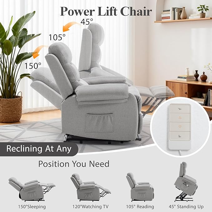 Power Lift Recliner Chair with Massage and Heat for Elderly Electric Lift Chair for Adults Small Recliner for Living Room Reading Room Recliner Saves Your Favorite Position Lightgrey