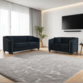2 Piece Modern Chesterfield Velvet 77 3-Seater + 59 Loveseat Sofa Set Upholstered Tufted Backrests with 8 Nailhead Arms and 4 Cushions for Living Room (Black 77 3-Seater + 59 Loveseat Sofa Set)