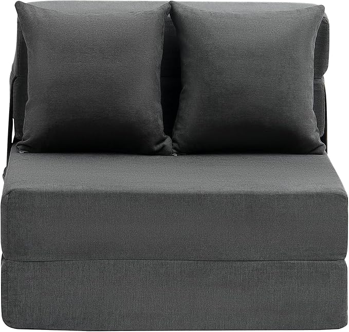 VEVOR Folding Sofa Bed 3-in-1 Foldable Couch Bed with 2 Pillows and Washable Cover 25D High Density Memory Foam Convertible Sleeper Chair Bed Futon Couch for Living Room Bedroom Dark Grey(Single)