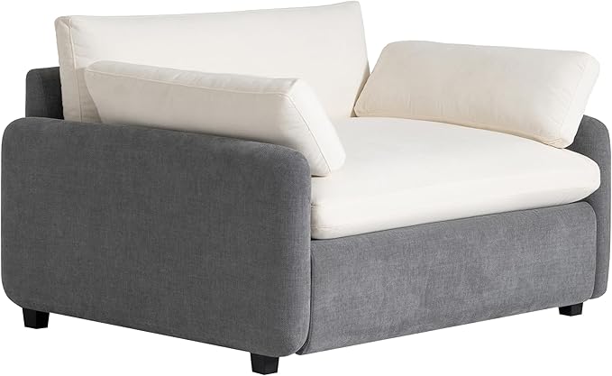 Merax Oversized Single Sofa Chair with Wide and Deep Seat Gray Chenille Accent Chair with Color Blocking Modern Upholstered Comfy Armchair with Pillows for Living Room Apartment and Bedroom