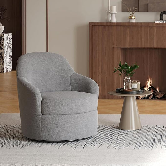 Swivel Accent Chair Upholstered Barrel Chairs with Washable Detachable Cover Round Living Room Chairs with Solid Mental Base Modern Armchair for Bedroom Polar Fleece(Grey)