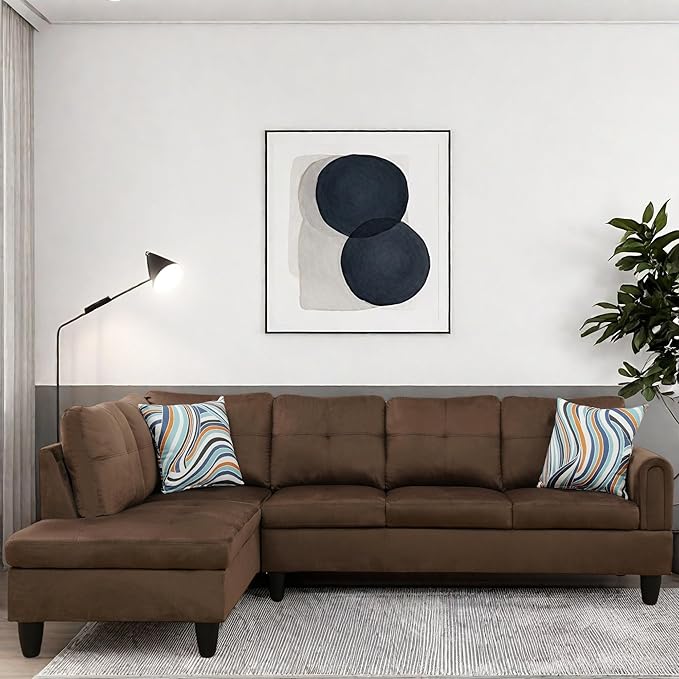 L Shaped Couch Modular Sectional Sofa with Chaise Modern Modular Sofas Furniture Sofa Couches for Living Room/Apartment/Office/Bedroom Chocolate
