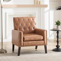 Mid Century Modern Accent Chair Light Brown Faux Leather Office Chair for Reception - Tufted Leather Club Chair for Living Room Bedroom or Waiting Room