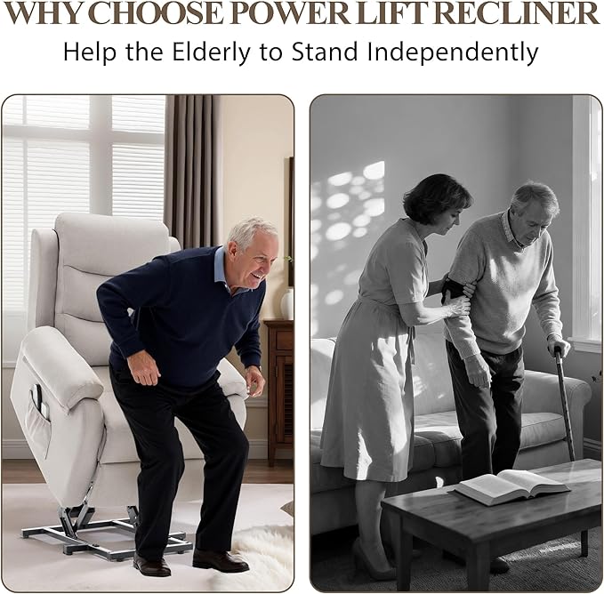 Power Lift Recliner Chair with Massage and Heat for Elderly Electric Lift Chair for Adults Small Recliner for Living Room Reading Room Recliner Saves Your Favorite Position Beige