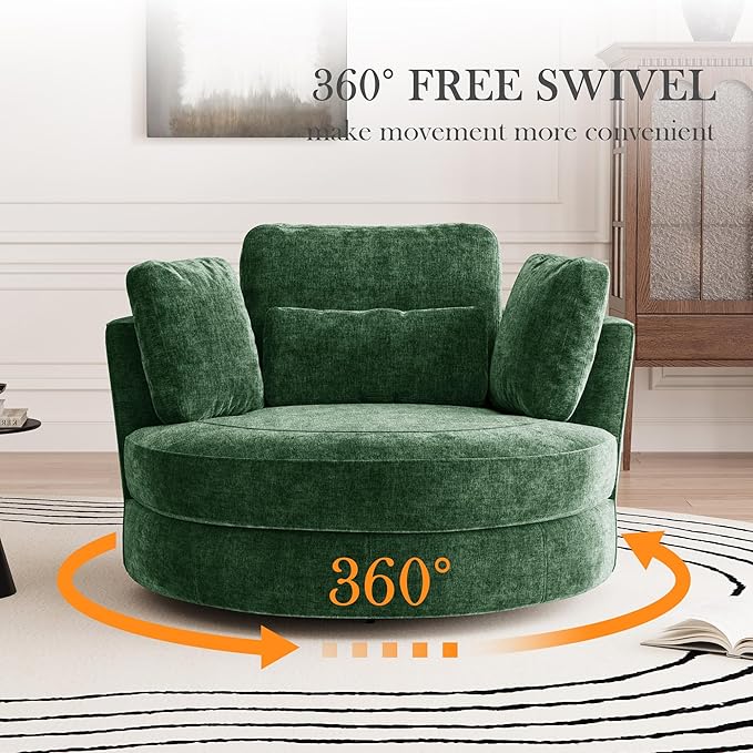 Aoiy &amp Wifon 50'' W Oversized Swivel Barrel Chair with Storage Ottoman Green Round Accent Chair with Half Moon Ottoman for Living Room Deep Seat &amp Extra Wide Chenille