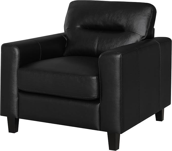 Coaster Home Furnishings - Scotland - Faux Leather Upholstered Track Arm Chair with Removable Cushions Tufted Backrest Tapered Legs and Pocket Coil Seating - Living Room - Black - 504666