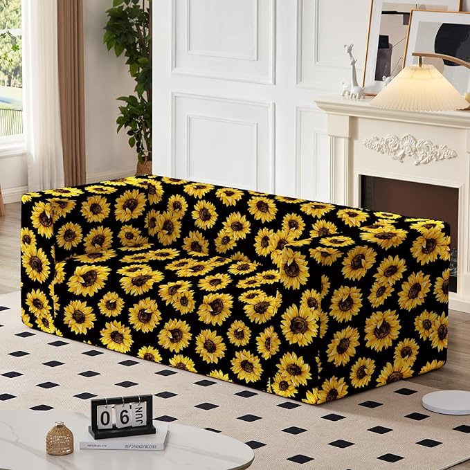 Loveseat Sofa Boneless Couch in a Box with Sunflowers Print Small Couch for Small Spaces High-Resiliency Memory Foam No Assembly Required for Living Room Bedroom Office