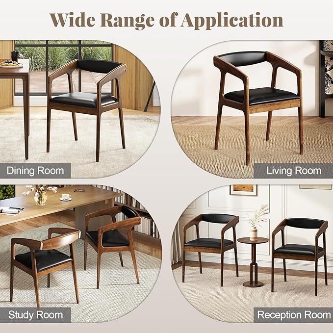 GOFLAME Accent Chairs Set of 4 Mid-Century Modern PU Leather Armchair with Padded Seat &amp Backrest Rubber Wood Frame Upholstered Reading Chair Leisure Chair for Living Room