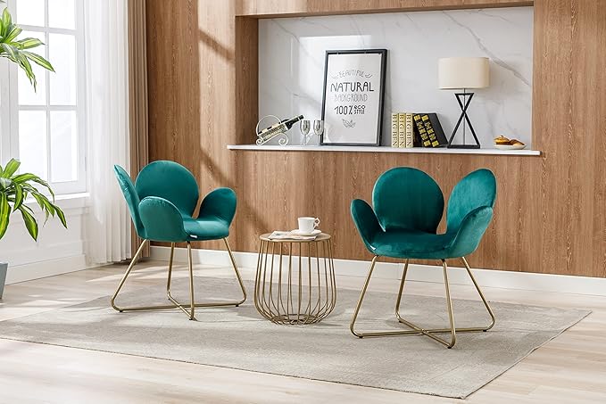 Modern Velvet Accent Chair Comfy Cute Upholstered Vanity Desk Chair w/Metal Legs Soft CushionArmchair for Living Room 2PC/Set