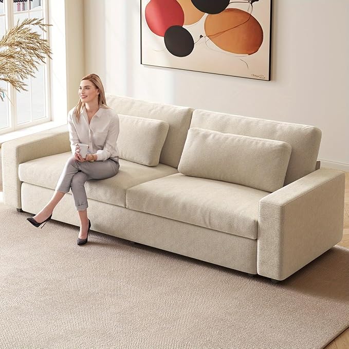 Extra Large Loveseat Sofa 104.72 Spacious 2 Seater Couch Comfy Deep Seat Sofa with 2 Pillows &amp Wide Armrests for Living Room &amp Bedroom
