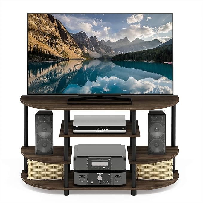 Furinno JAYA Simple Design Corner TV Stand Columbia Walnut/Black