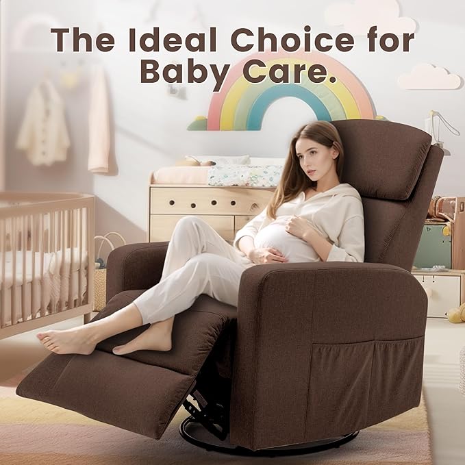 Power Swivel Recliner Chairs for Adults Electric Glider Rocking Chair Nursery Glider Recliner Nursery Chair with Classified Side Pocket Nursery Rocking Chairs with USB and Type-C Ports