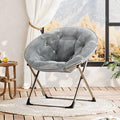 IDEALHOUSE Comfy Folding Padded Saucer Chair Folding Circle Chair with Metal Frame Soft Moon Chair for Bedroom Dorm Rooms Apartments Lounging Garden and Courtyard Grey with Gold Legs