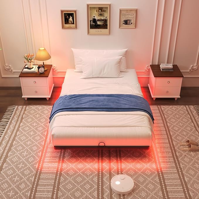 Floating Bed Frame Twin Size Twin Bed Frame with Smart LED Lights Heavy Duty Modern Metal Platform Bed No Box Spring Needed - Easy Assembly and Noise Free