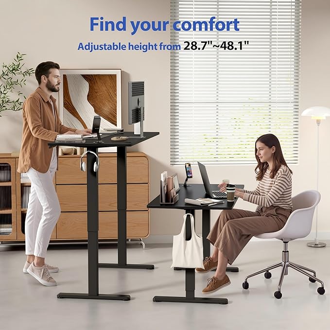 YESHOMY Height Adjustable Electric Standing Desk 63 x 24 Inches Memory Home Office Sit Stand up Desk with Phone Holder and USB Charging Port Black
