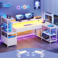 SEDETA L Shaped Gaming Desk with PC Display Stand 59Inch Reversible Computer Desk with Storage Shelves 4 Drawer &amp LED Lights Modern Gamer Desk Table with Power Outlet Monitor Stand White