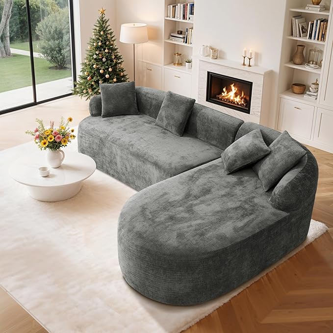 108 Cloud Modular Sectional Couch Modern Boneless Couches with Deep Seat L Shaped Sofa for Living Room No Assembly Required Chenille (Gray Right Chaise+Left Sofa) | No Assembly Needed