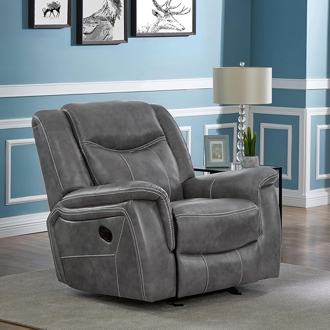 Coaster Home Furnishings - Conrad - Leatherette Upholstered Glider Recliner Chair with Overstuffed Arms Pocket Coil Seating and Ergonomic Lever - Living Room - 33-Inch - Gray - 650356