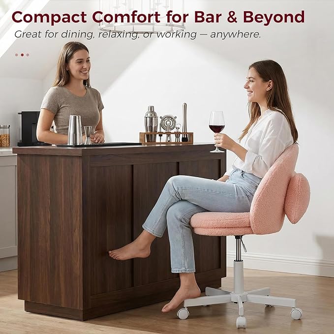 COMHOMA Vanity Chair with Teddy Velvet Small Tall Armless Chair with Back Cute Candy Chair for Girls Gift Living Room/Makeup Room/Bedroom/Kitchen (Height Use: Adjustable from Desk to Bar Height)