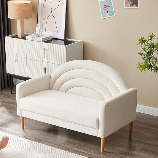 49 Small Loveseat Sofa for Small Spaces Mid Century Modern Sofa Linen Upholstered Furniture with Wood Frame Mini Couch for Living Room/Bedroom Office Couch Easy Assembley Cream White