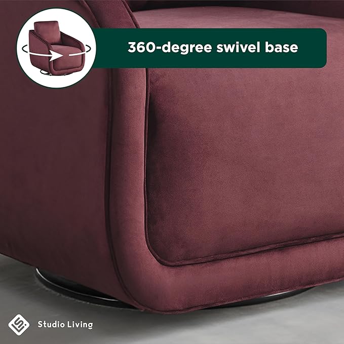 Studio Living® Lydia 35.3 Swivel Accent Chair Modern Boho Fully Assembled Pocket Coil Comfort Round Swivel Base Leg Soft Velvet Fabric Plum